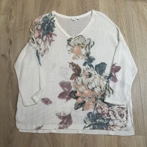 J. Jill Floral Linen Blend Sweater Women's Size XLP Lagenlook Tunic Relaxed Fit‎